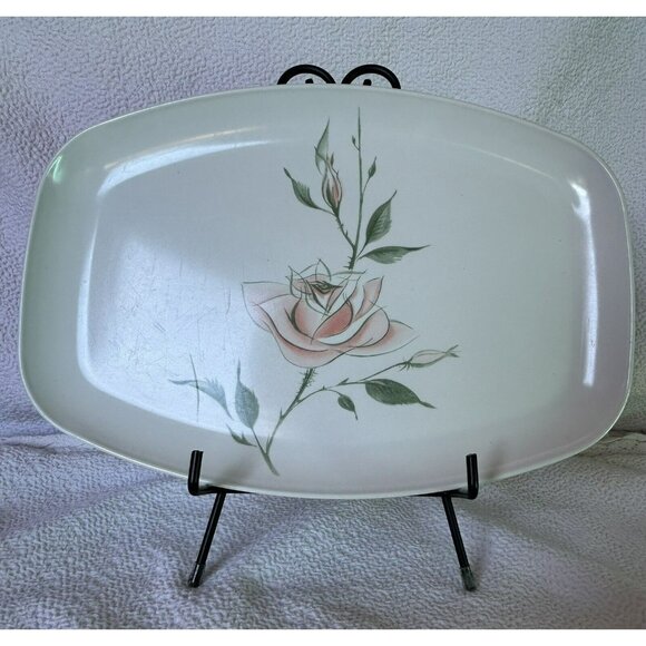 DEBONAIRE White Pink Rose Floral Melmac Melamine Serving Platter Vintage - Picture 3 of 9